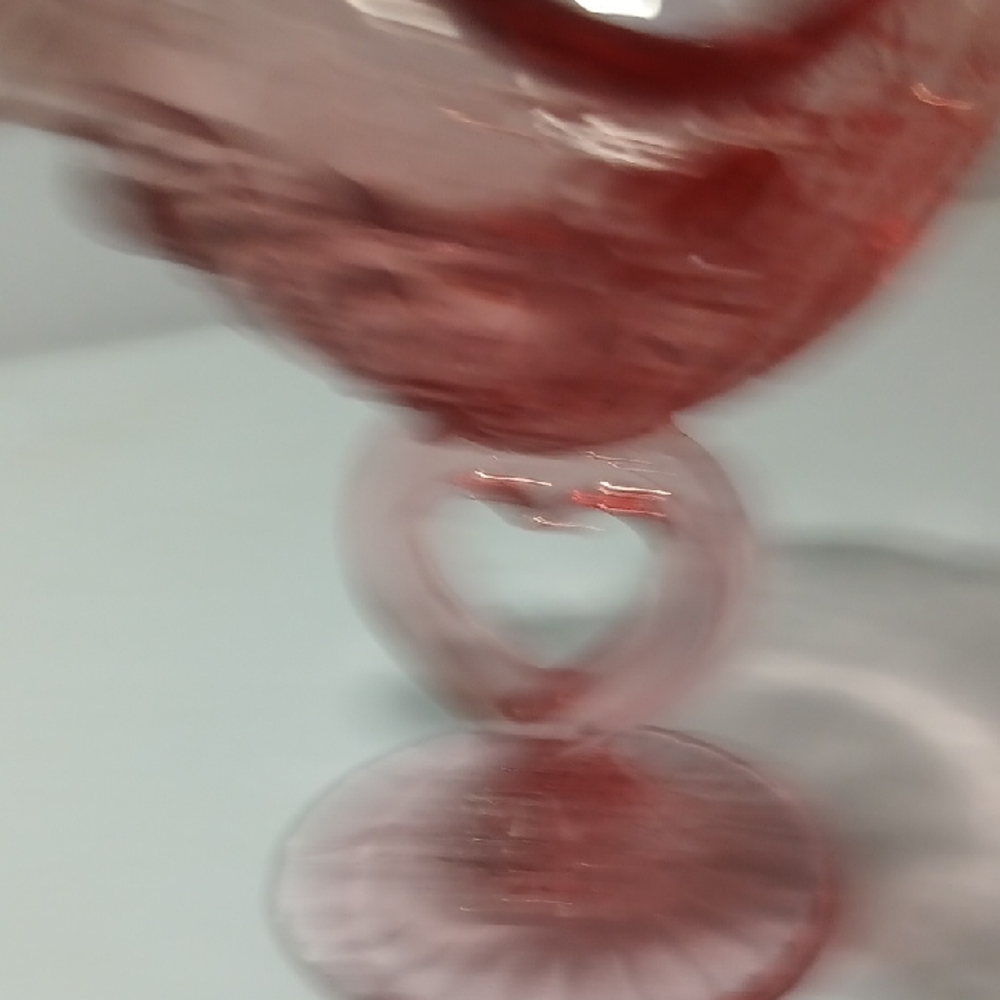 Vintage Fenton Colonial Pink Cabbage Rose Glass Heart Pedestal Bowl - Picture 6 of 8